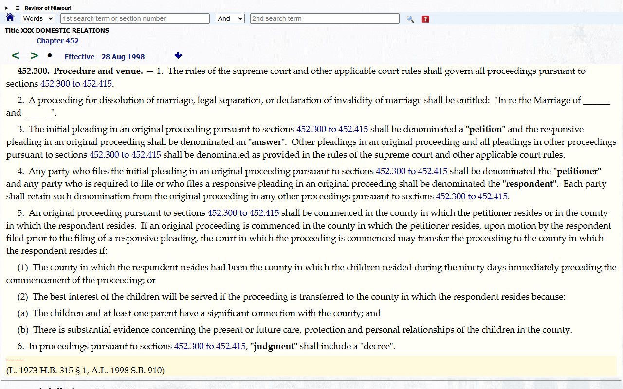Putnam County divorce records Missouri dissolution statute