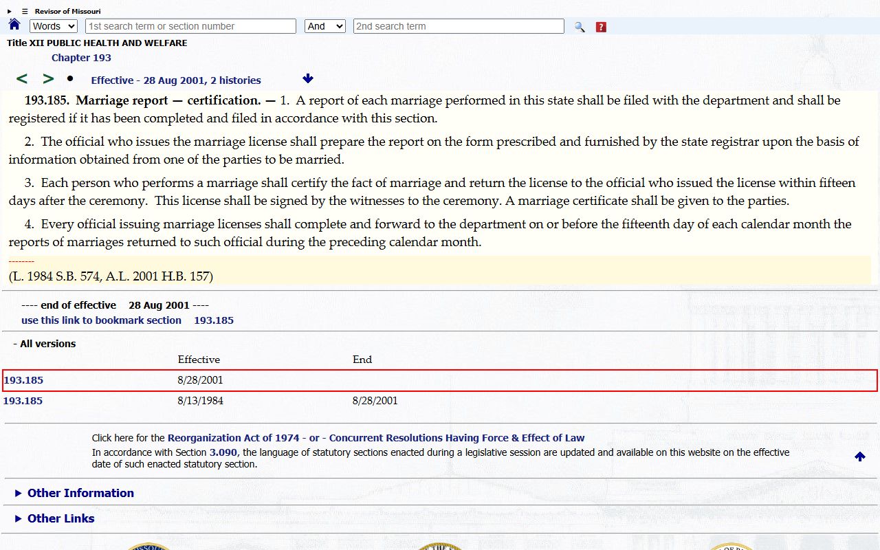 Putnam County marriage records marriage license return statute