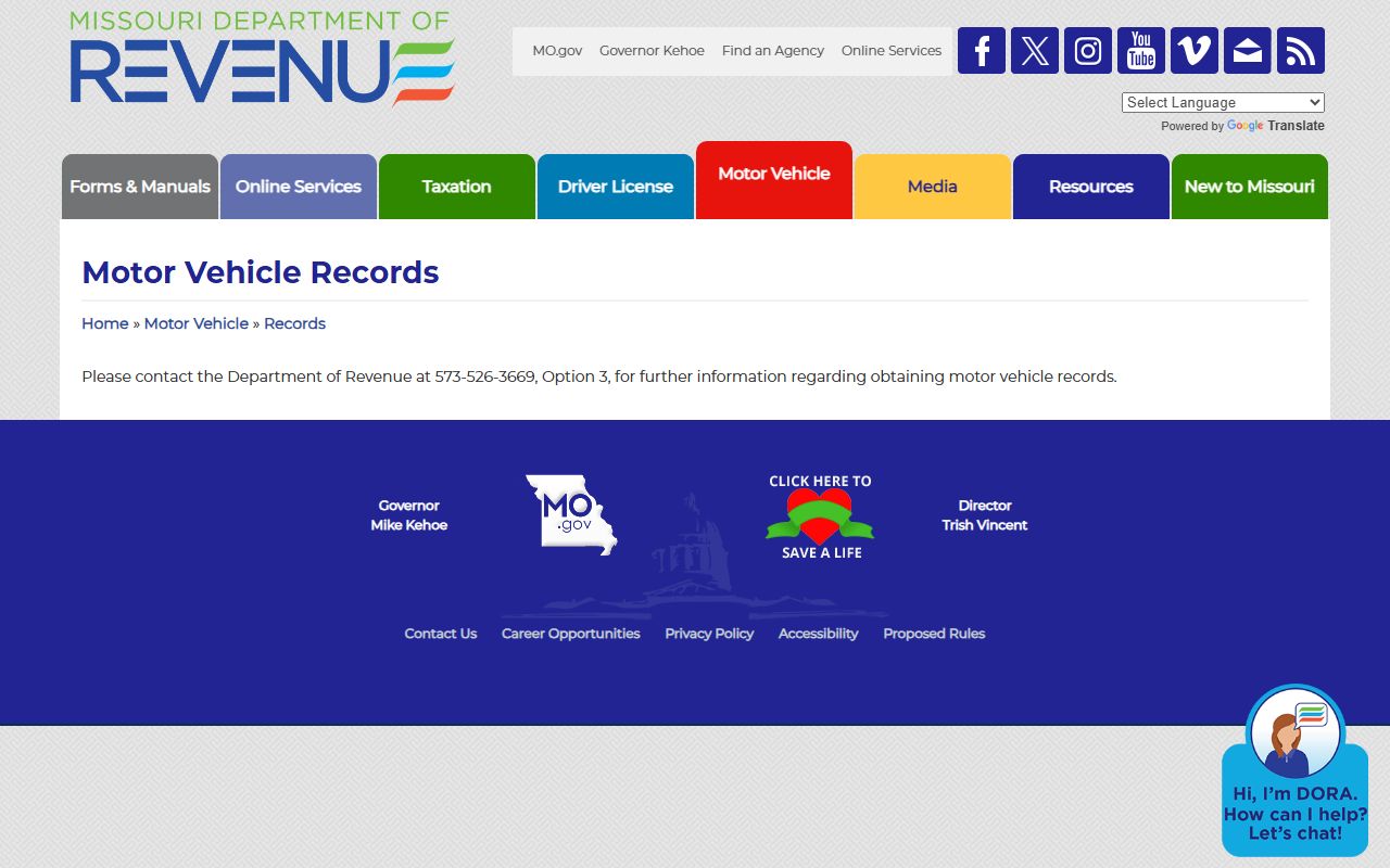 Putnam County traffic court records Missouri DOR motor vehicle records page