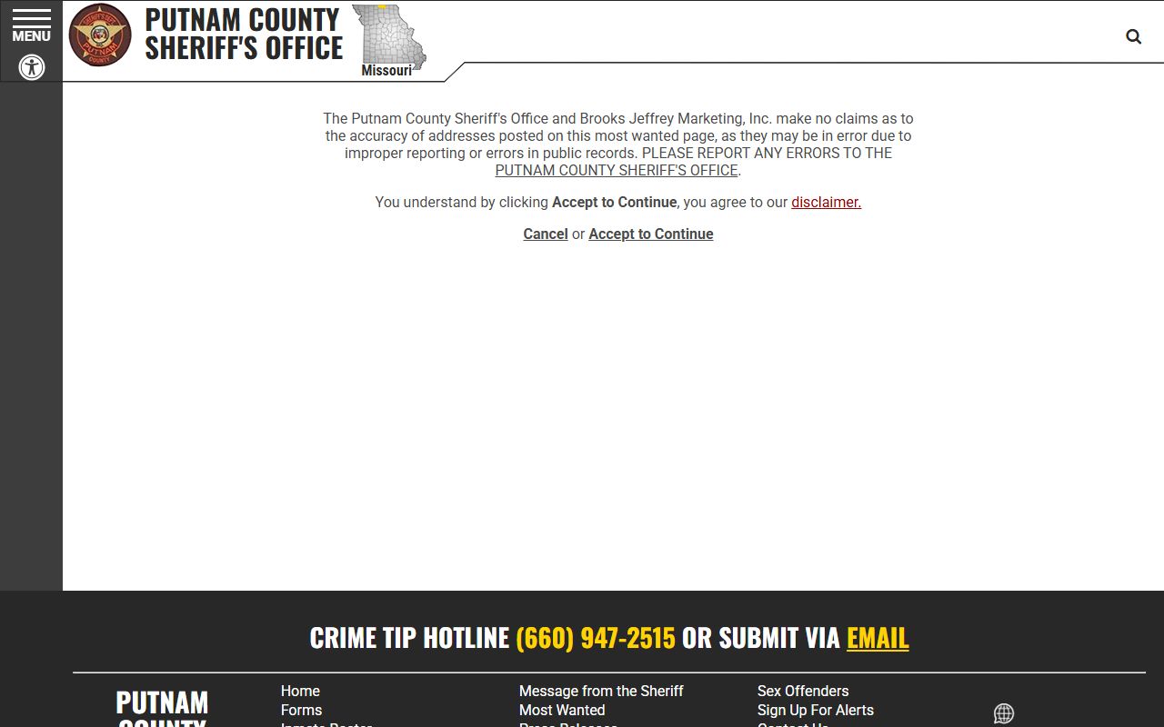 Putnam County warrant records most wanted disclaimer