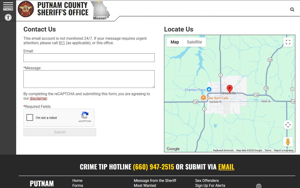 Putnam County warrant records sheriff contact form
