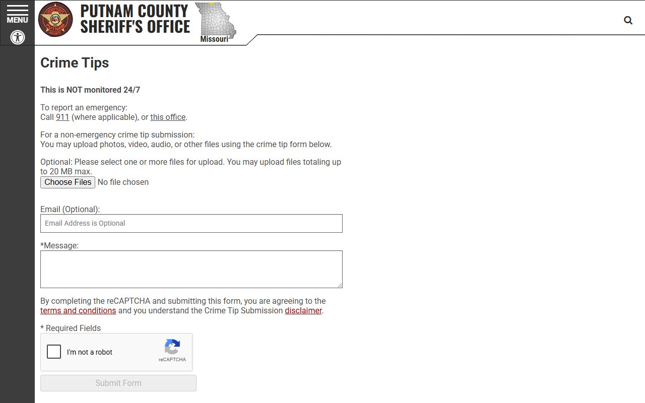 Putnam County warrant records sheriff crime tip form
